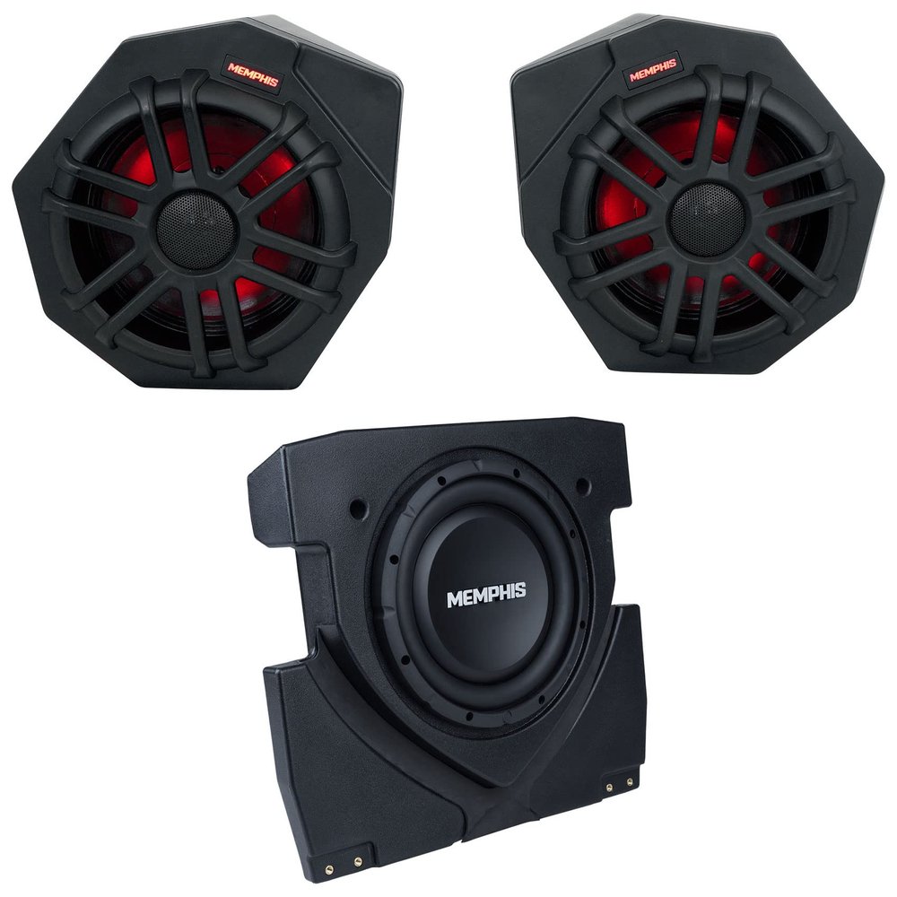 Memphis Pair Audio CANAMX365FE 75w RMS LED Speaker Pods Bundle Audio CANAMX310SE 400w Powered Subwoofer+Enclosure for 2017+ Can Am X3