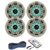 2 Pair (QTY 4) of Kicker 8" 2-Way 300 Watts Max Power Coaxial Marine Audio MultiColor LED Speakers with White Grilles, LED Speaker Remote Control, 50-Feet 16-Gauge Speaker Wire view 1