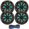 2 Pair (QTY 4) of Kicker 8" 2-Way 300 Watts Max Power Coaxial Marine Audio MultiColor LED Speakers with Charcoal Grilles, 50-Feet 16-Gauge Speaker Wire view 1