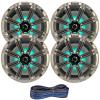 2 Pair (QTY 4) of Kicker 8" 2-Way 300 Watts Max Power Coaxial Marine Audio MultiColor LED Speakers with Silver Grilles, 50-Feet 16-Gauge Speaker Wire view 1
