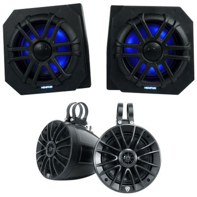 Memphis Pair Audio RNGR65FE 75w Speaker Pods for 2013-17 Polaris Ranger XP900 Bundle with Rockville UT65B UTV/ATV 6.5" Rollbar Wakeboard Marine Speakers/Swivel Mount/IPX6