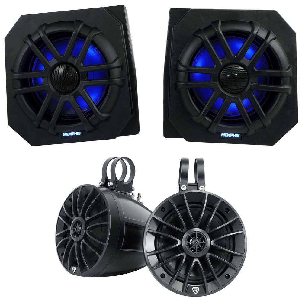 Memphis Pair Audio RNGR65FE 75w Speaker Pods for 2013-17 Polaris Ranger XP900 Bundle with Rockville UT65B UTV/ATV 6.5" Rollbar Wakeboard Marine Speakers/Swivel Mount/IPX6