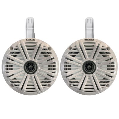 1 Pair (Qty 2) of Kicker 6.5" 2-Way 195 Watts Max Power Coaxial Marine Audio Speakers with White Salt Water Grilles, 6.5" Marine Tower Speaker Enclosures (Pair) - White