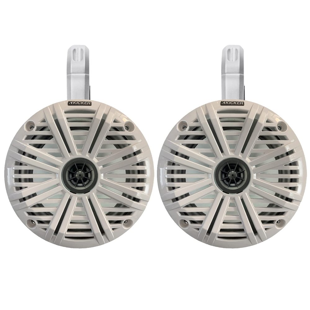 1 Pair (Qty 2) of Kicker 6.5" 2-Way 195 Watts Max Power Coaxial Marine Audio Speakers with White Salt Water Grilles, 6.5" Marine Tower Speaker Enclosures (Pair) - White