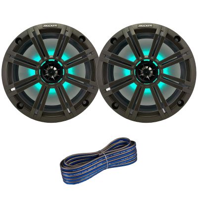 1 Pair (Qty 2) of Kicker 8" 2-Way 300 Watt Max Power Coaxial Marine Audio Multicolor LED Speakers with Charcoal Grilles, 50-Feet 16-Gauge Speaker Wire