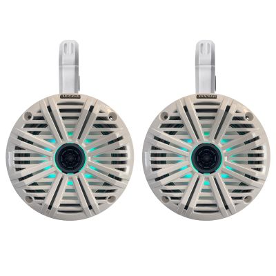 1 Pair (Qty 2) of Kicker 6.5" 2-Way 195 Watts Max Power Coaxial Marine Audio Multicolor LED Speakers with White Salt Water Grilles, 6.5" Marine Tower Speaker Enclosures (Pair) - White