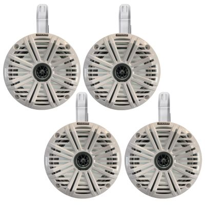 2 Pair (Qty 4) of Kicker 6.5" 2-Way 195 Watts Max Power Coaxial Marine Audio Speakers with White Salt Water Grilles, 6.5" Marine Tower Speaker Enclosures (2 Pair) - White