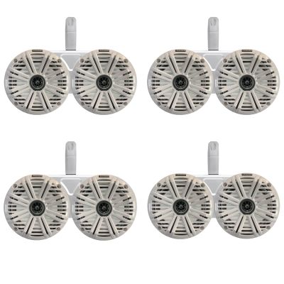 4 Pair (Qty 8) of Kicker 6.5" 2-Way 195 Watts Max Power Coaxial Marine Audio Speakers with White Salt Water Grilles, 6.5" Marine Tower Dual Speaker Enclosures (2 Pair) - White