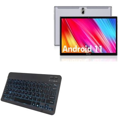 BoxWave Keyboard Compatible with FEONAL 2022 Latest Android 11.0 Tablet (10 in) - SlimKeys Bluetooth Keyboard - with Backlight, Portable Slim LED 7 Colors - Jet Black
