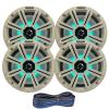 2 Pair (QTY 4) of Kicker 8" 2-Way 300 Watts Max Power Coaxial Marine Audio MultiColor LED Speakers with White Grilles, 50-Feet 16-Gauge Speaker Wire view 1