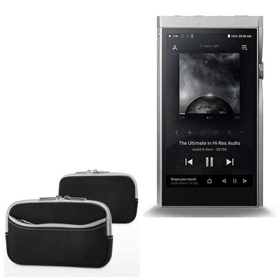 BoxWave Case Compatible with Astell & Kern A&Futura SE180 - SoftSuit with Pocket, Soft Pouch Neoprene Cover Sleeve Zipper Pocket - Jet Black with Grey Trim
