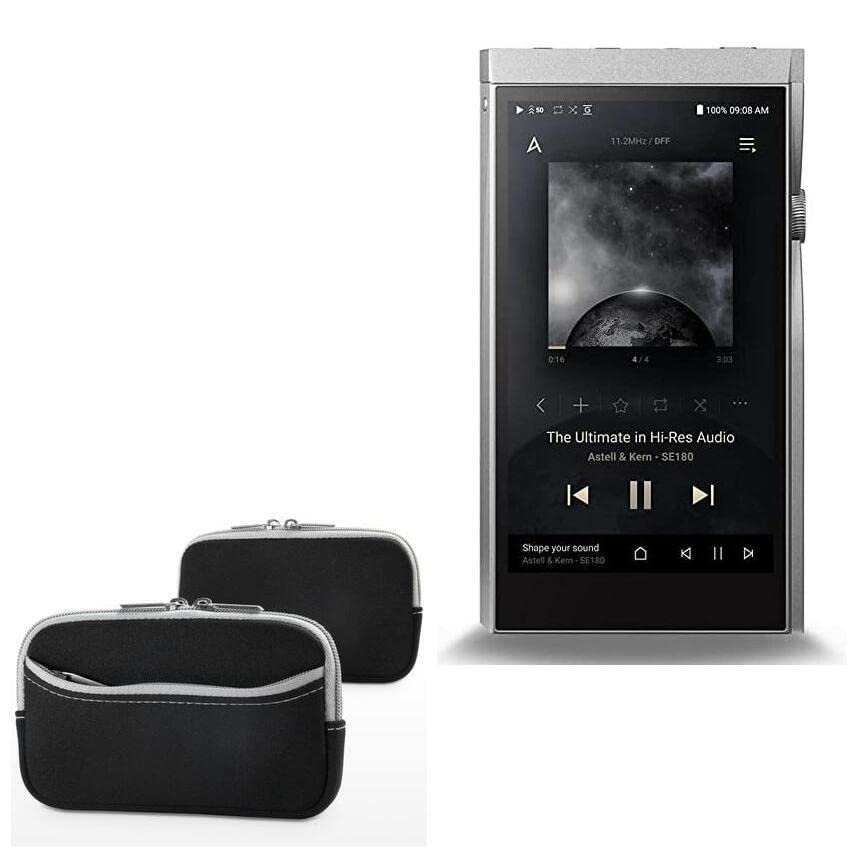 BoxWave Case Compatible with Astell & Kern A&Futura SE180 - SoftSuit with Pocket, Soft Pouch Neoprene Cover Sleeve Zipper Pocket - Jet Black with Grey Trim