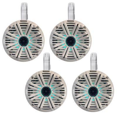 2 Pair (Qty 4) of Kicker 6.5" 2-Way 195 Watts Max Power Coaxial Marine Audio Multicolor LED Speakers with White Salt Water Grilles, 6.5" Marine Tower Speaker Enclosures (2 Pair) - White