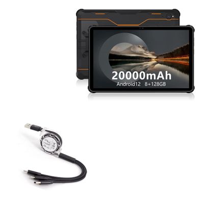 BoxWave Cable Compatible with Oukitel Tablet RT2 Orange (10 in) - AllCharge miniSync, Retractable, Portable USB Cable - Jet Black
