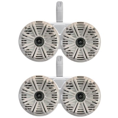 2 Pair (Qty 4) of Kicker 6.5" 2-Way 195 Watts Max Power Coaxial Marine Audio Speakers with White Salt Water Grilles, 6.5" Marine Tower Dual Speaker Enclosures (Pair) - White