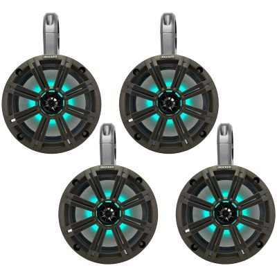 2 Pair (QTY 4) of Kicker 8" 2-Way 300 Watts Max Power Coaxial Marine Audio MultiColor LED Speakers with Charcoal Grilles, (QTY 4) 8" Marine Tower Speaker Enclosures - Black
