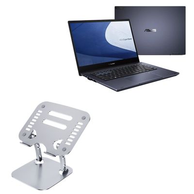 BoxWave Stand and Mount Compatible with ASUS ExpertBook B5 Flip (B5402F) - Executive VersaView Laptop Stand, Ergonomic Adjustable Viewing Angle Metallic Riser - Metallic Silver