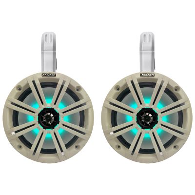 1 Pair (Qty 2) of Kicker 8" 2-Way 300 Watts Max Power Coaxial Marine Audio Multicolor LED Speakers with White Grilles, (Qty 2) 8" Marine Tower Speaker Enclosures - White