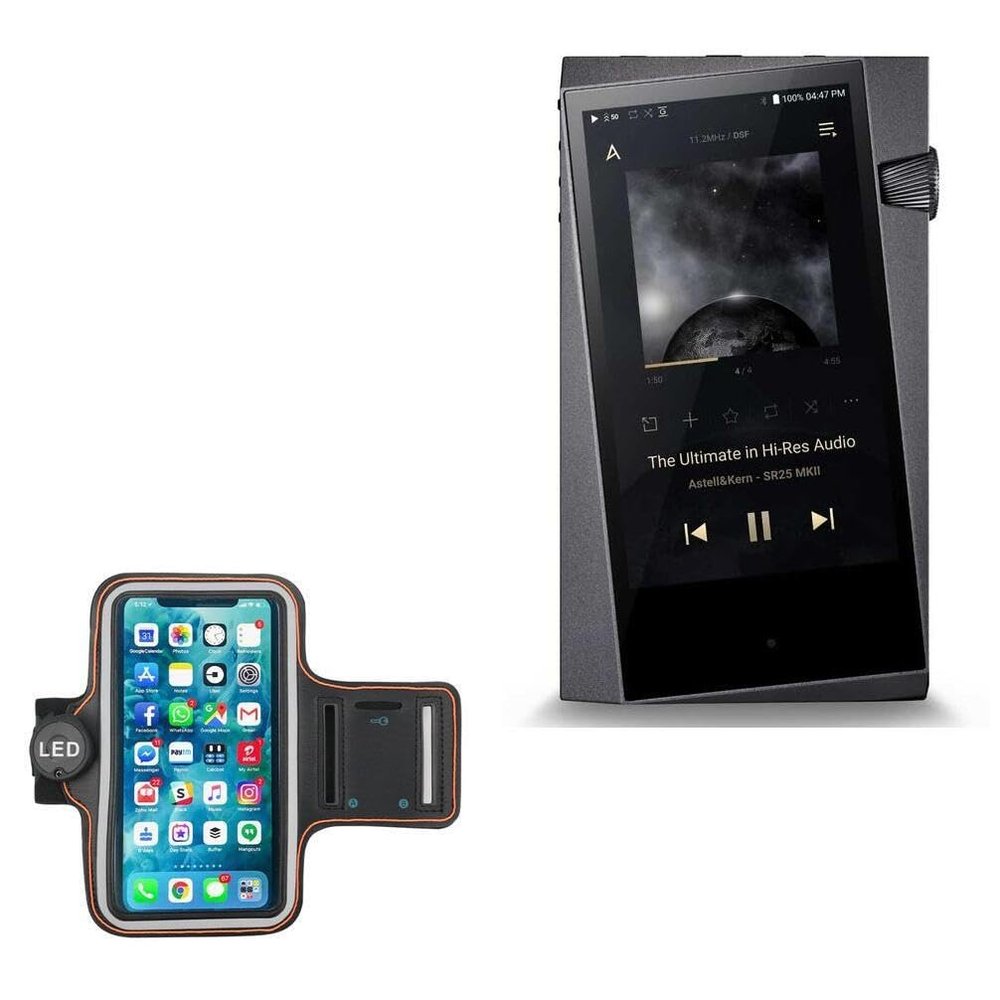 BoxWave Case Compatible with Astell & Kern A&Norma SR25 MKII - JogBrite Sports Armband, High Visibility Safety Light LED Runners Armband - Bold Orange