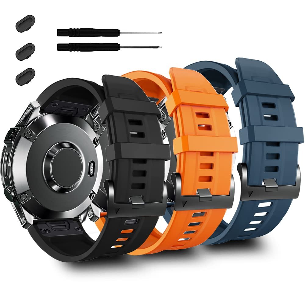 3 Pack 22mm Sport Watch Bands Compatible with Garmin Forerunner 965/955 Watch Band Replacement,Soft Silicone Straps for Forerunner 945/935/Fenix 7/Fenix 6 Pro/Fenix 6/Fenix 5 Plus/Fenix