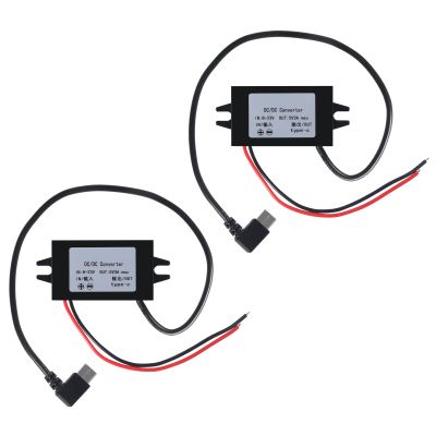 2pcs DC 12V to 5V USB C Buck Converter 3A 15W Type-C Right Angle Step-Down Converter Voltage Regulator Car Power Converter Adapter Waterproof