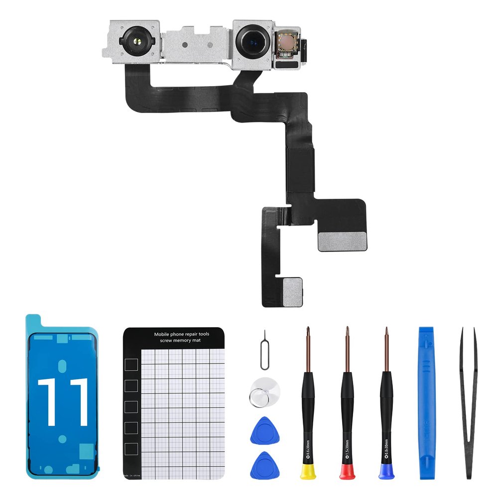 CYKJGS for iPhone 11 Front Camera Replacement OEM New 12MP Face Front Camera Part Facing Lens Module Transmitter Light Receiver Flex Cable Connector Repair Fix Tools Kit for A2111 A2223 A2221