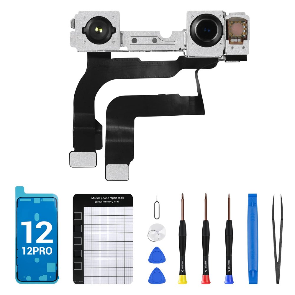 CYKJGS for iPhone 12 Front Camera Replacement OEM for iPhone 12 Pro 12MP New Face Front Camera Part Facing Lens Module Transmitter Light Receiver Connector Repair Fix Tool Kit A2172 A2402 A2403 A2404