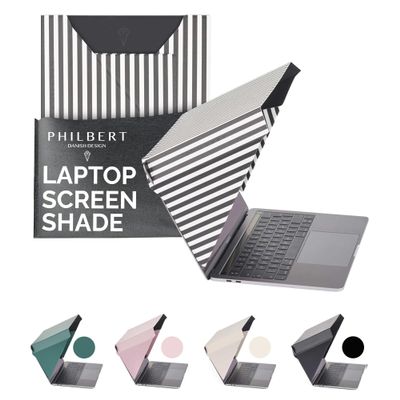 Philbert Danish Design 4-in-1 Laptop Sun Shade - Slim Hood Screen Shade, Privacy Screen, Heat Protection, & Contrast Enhancement - Universal, Foldable, & Lightweight - Fits 15"/16" Laptops - Striped