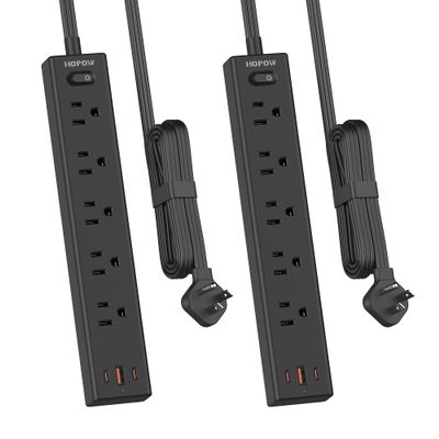 HOPOW Flat Plug Power Strip, 2 Pack, 5 Ft Ultra Thin Flat Extension Cord, Surge Protector with 5 Outlets & 3 USB Ports (2 USB C Slots), 1700 Joules, 3-Prong, Wall Mount for Home Office Dorm, Black