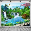 BELECO 12x8ft Fabric Mountain Lake Wonderland Backdrop for Photography Waterfalls Backdrop Mountain Pavilion Bridge Lotus Crane Spring Flowers Asian Landscape Painting Nature Backgroud Photo Props view 3