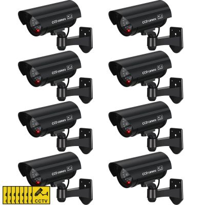 Macarrie 8 Pcs Fake Camera Realistic Dummy Security Camera Plastic Fake Video CCTV Surveillance System with Motion LED Light for Home Outdoor Indoor, No Battery Included(Black)