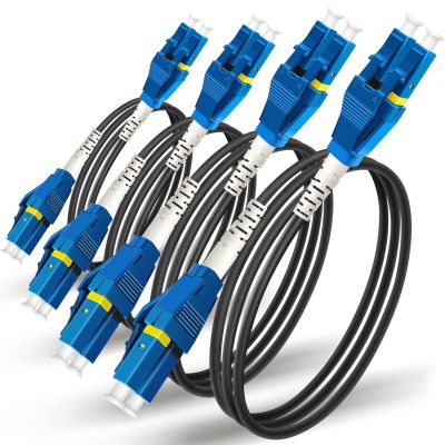 (1m - 4Pack) Uniboot LC to LC Armored Fiber Patch Cable, Single Mode Duplex Fiber Optic Cable Jumper Optical Patch Cord, 9/125um, (OS1/OS2 Compatible), LSZH Black
