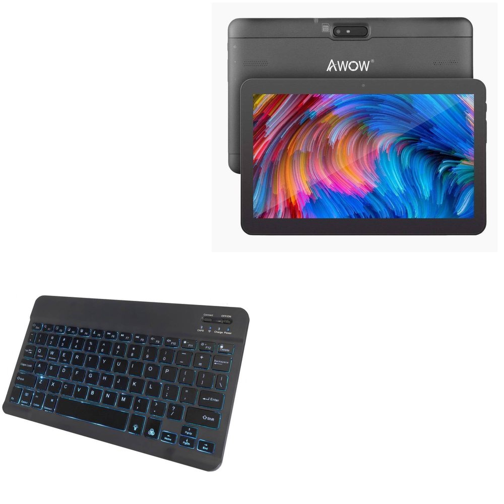 BoxWave Keyboard Compatible with AWOW Android 10 Go Tablet MID-1085 (10.1 in) - SlimKeys Bluetooth Keyboard - with Backlight, Portable Slim LED 7 Colors - Jet Black