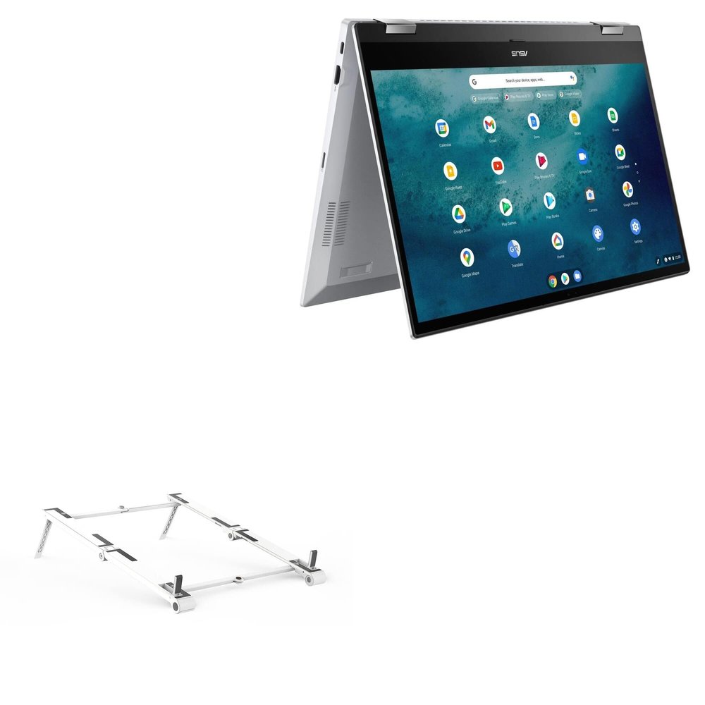 BoxWave Stand and Mount Compatible with ASUS Chromebook Flip (C536) - Pocket Aluminum Stand 3-in-1, Portable Multi Angle Viewing Riser - Metallic Silver