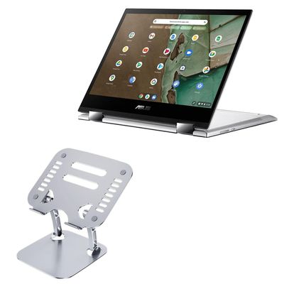 BoxWave Stand and Mount Compatible with ASUS Chromebook Flip CM3 (CM3200) - Executive VersaView Laptop Stand, Ergonomic Adjustable Viewing Angle Metallic Riser - Metallic Silver