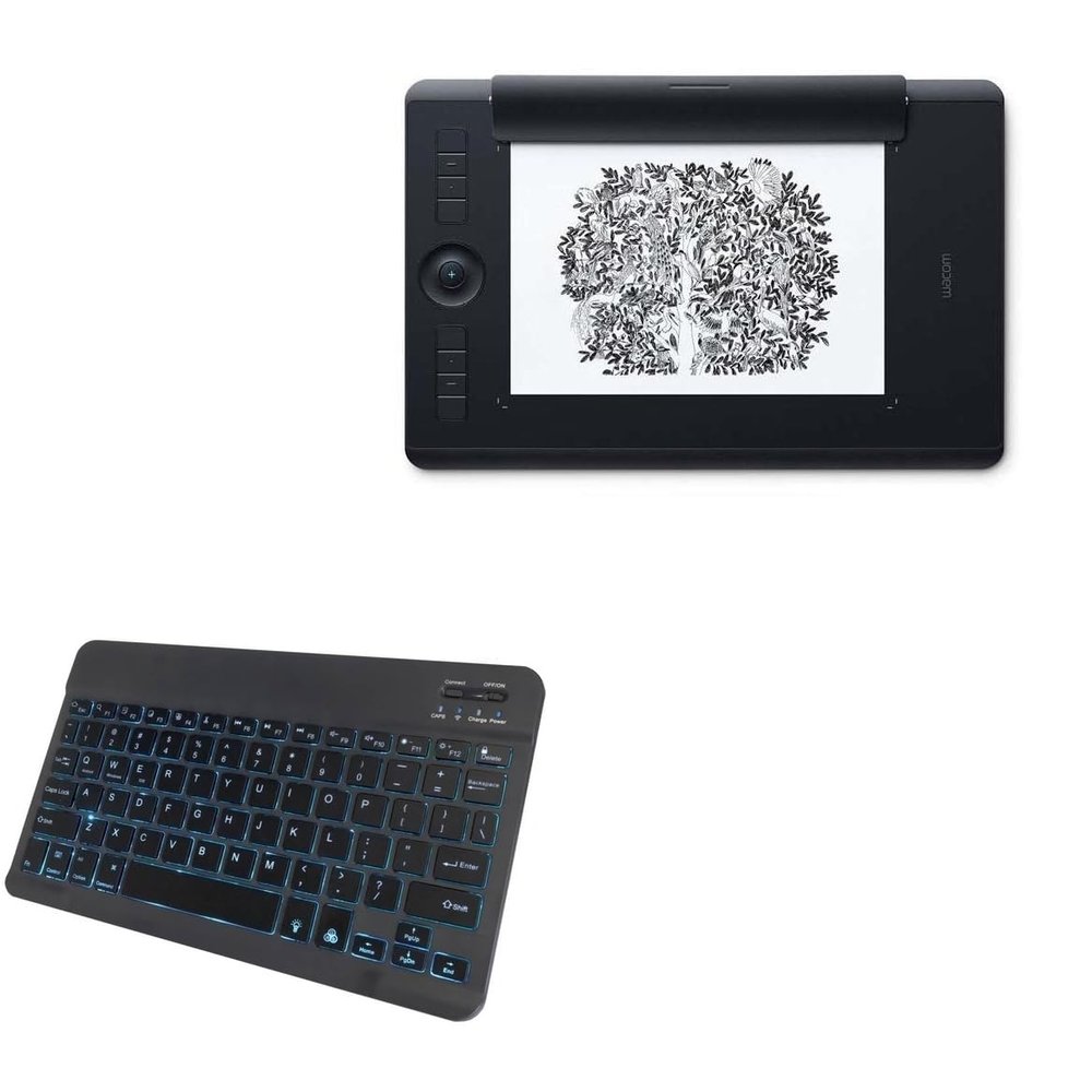 BoxWave Keyboard Compatible with Wacom Intuos Pro L Paper Edition (PTH-860P) - SlimKeys Bluetooth Keyboard - with Backlight, Portable Slim LED 7 Colors - Jet Black