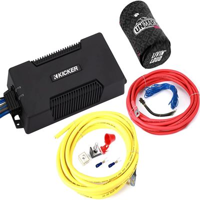KICKER Amp and Wiring Kit Package of 2 Items 600W Mono PXA Series Marine Amplifier with 4AWG Power Wiring Kit - Boat Kit - 48PXA600.1 Amplifier & 47KMPK4 Wiring Kit