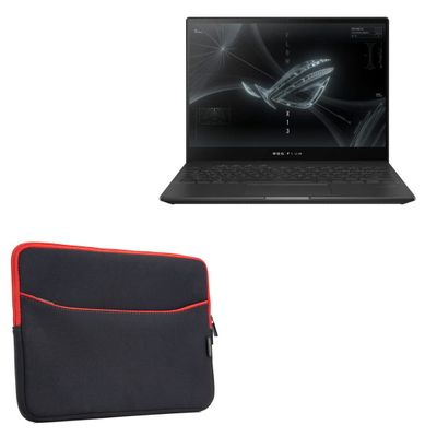 BoxWave Case Compatible with ASUS ROG Flow X13 (GV301) - SoftSuit with Pocket, Soft Pouch Neoprene Cover Sleeve Zipper Pocket - Jet Black with Red Trim