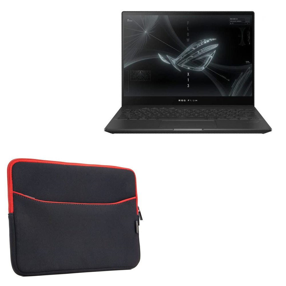 BoxWave Case Compatible with ASUS ROG Flow X13 (GV301) - SoftSuit with Pocket, Soft Pouch Neoprene Cover Sleeve Zipper Pocket - Jet Black with Red Trim