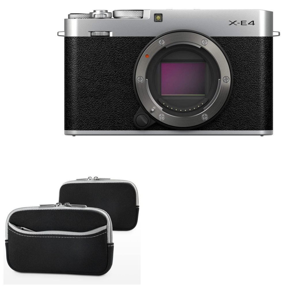 BoxWave Case Compatible with Fujifilm X-E4 - SoftSuit with Pocket, Soft Pouch Neoprene Cover Sleeve Zipper Pocket - Jet Black with Grey Trim