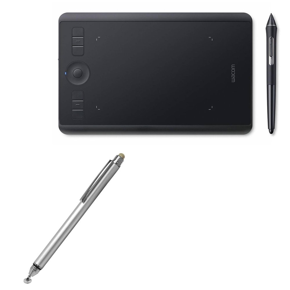 BoxWave Stylus Pen Compatible with Wacom Intuos Pro S (PTH-460) - DualTip Capacitive Stylus, Fiber Tip Disc Tip Capacitive Stylus Pen - Metallic Silver