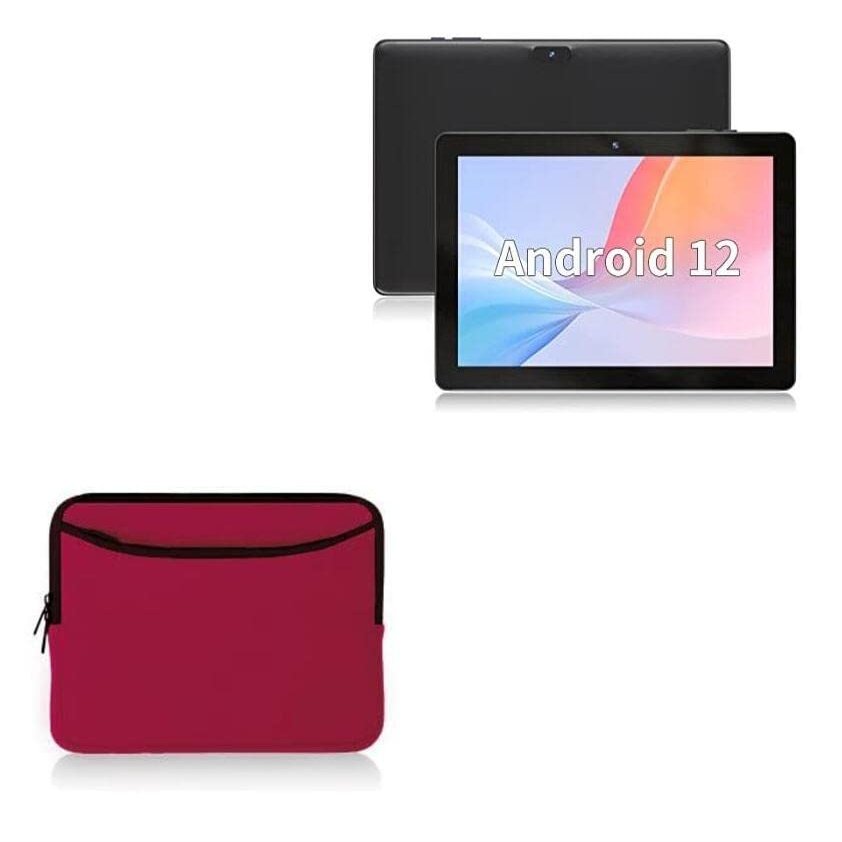 BoxWave Case Compatible with SGIN Android 12 Tablet E10P (10 in) - SoftSuit with Pocket, Soft Pouch Neoprene Cover Sleeve Zipper Pocket - Crimson Red