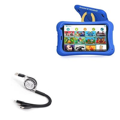 BoxWave Cable Compatible with NOBKLEN Kids Tablet JR-J7 (7 in) - AllCharge miniSync, Retractable, Portable USB Cable - Jet Black