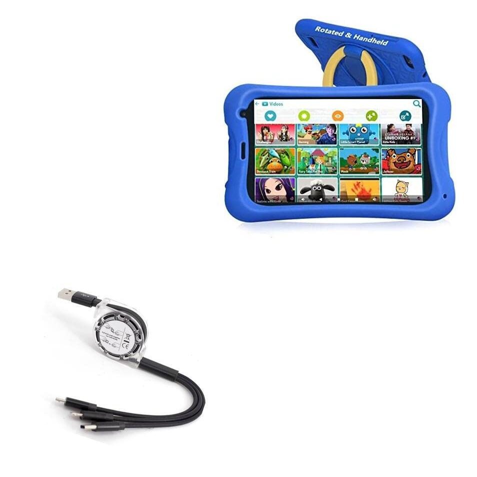 BoxWave Cable Compatible with NOBKLEN Kids Tablet JR-J7 (7 in) - AllCharge miniSync, Retractable, Portable USB Cable - Jet Black