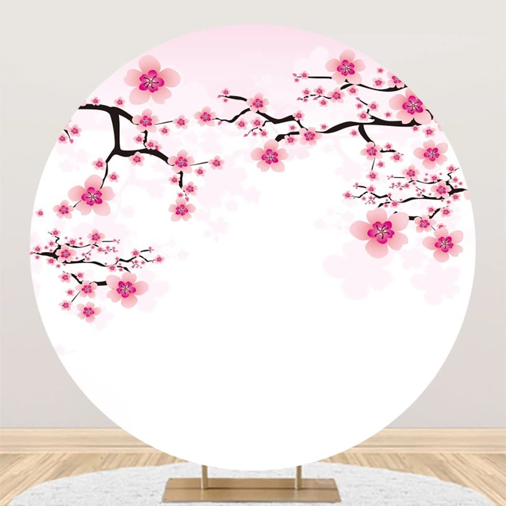 Leyiyi 3x3ft Romantic Cherry Blossoms Round Backdrop Cover Pink Blooming Floral Photography Background Valentine's Day Decoration Soft Pink Love Theme Wedding Party Birthday Photo Booth Props