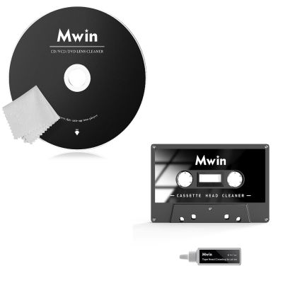 Mwin CD Cleaner Disc for CD Player & Audio Cassette Head Cleaner Tape w/ 1 Cleaning Fluids Care