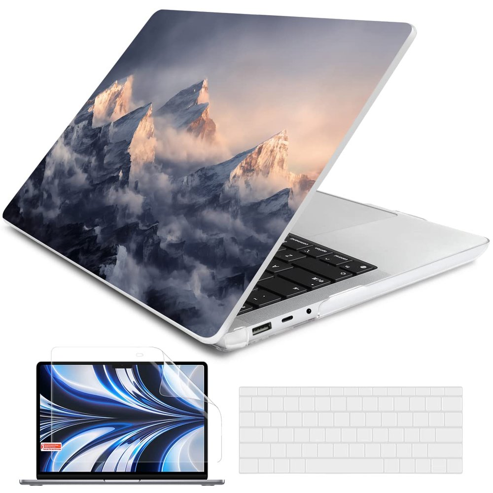 Batianda Case for 12.4" Microsoft Surface Laptop Go 3 2023 Release/Surface Laptop Go 2 (2022), Designed Clear Protective Plastic Hardshell & Keyboard Cover & Screen Protector, Snow Mountain