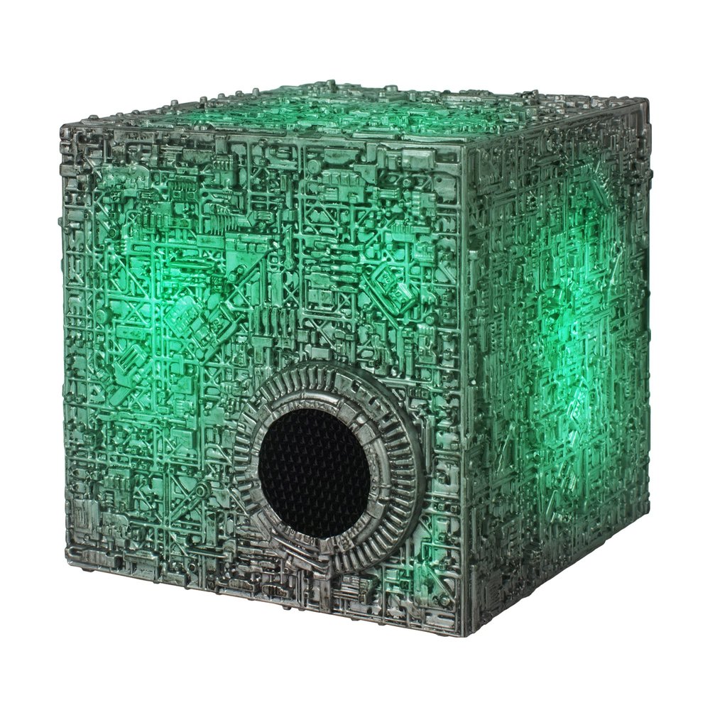 Star Trek Borg Cube Bluetooth Speaker with Green Illumination, Sound Effects & Borg Quotes Memorabilia, Gifts, Gadgets, Collectibles for Star Trek Fans