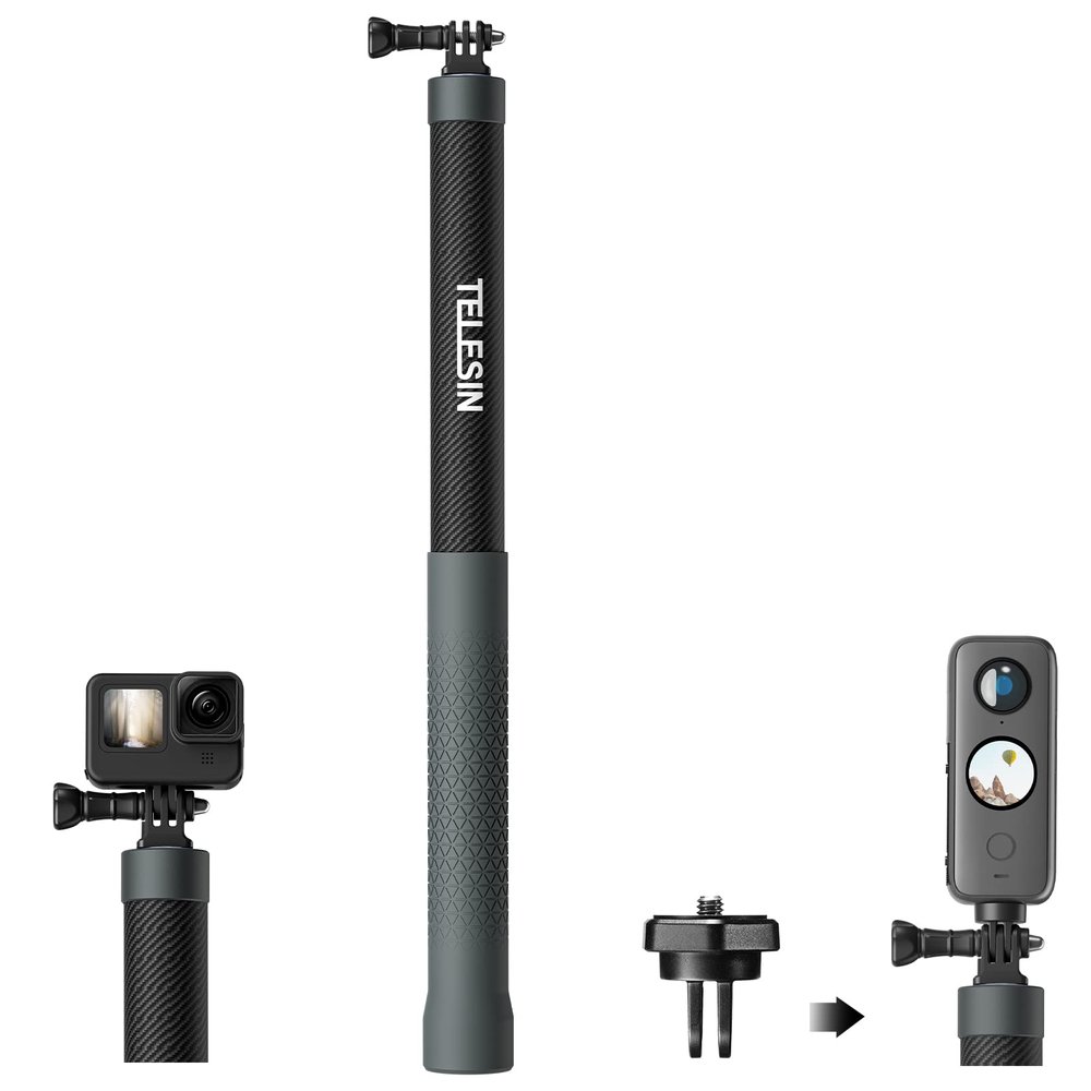 TELESIN G3 Extension Selfie Stick Pole (118"/3M 100% Carbon Fiber), Invisible Light Monopod for DJI Osmo Nano 360 Action 6 5 Pro 4 Pocket 3 GoPro 13 12 11 10, Insta360 X5 X4 X3 Ace Pro