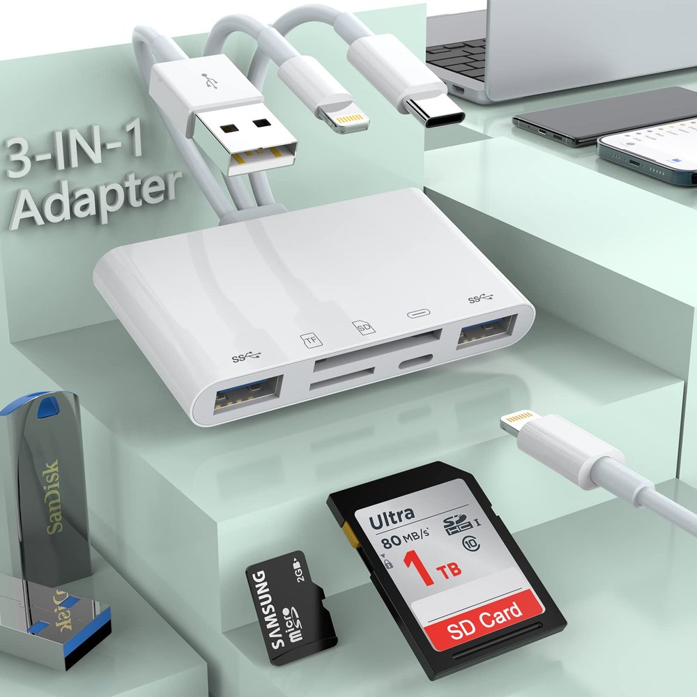 Apple MFi Certified Multi 5-in-1 SD TF Memory Card Reader with SD/Micro SD/SDHC/SDXC/MMCLightning+Type C+USB A OTG Adapter for iPhone/iPad/Android/MacBook/PC/Tablet/Camera/Hard Disk/Flash Drive